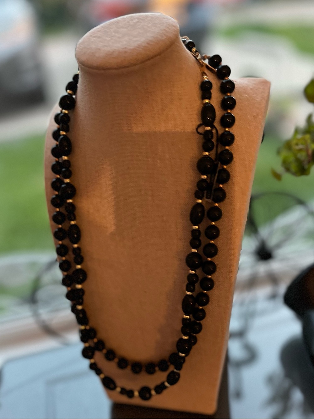 Basic Editions Two Single Strand Black and Gold Beaded Necklaces